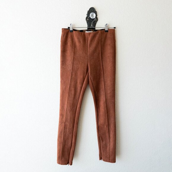 Anthropologie Women’s Size 28 Brown Faux Suede Skinny Pants Ankle Zip Stretch - Picture 2 of 8